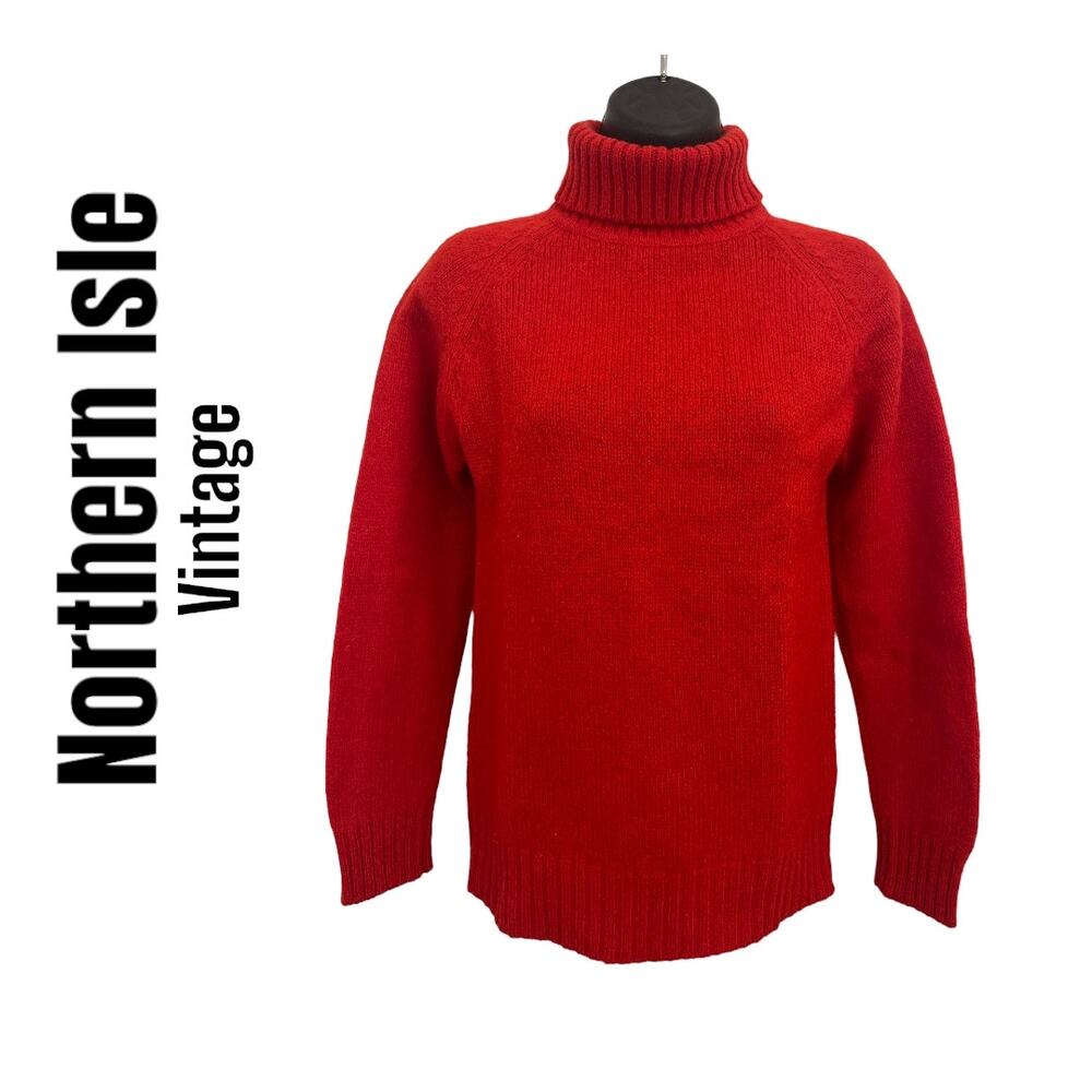 Vintage Northern Isles Red Women Size 34 S Wool Blend Turtleneck Pullover WPL